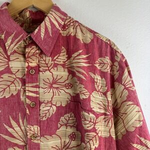 Cooke Street Honolulu Shirt Mens L Red Hibiscus Floral Hawaiian Made in USA